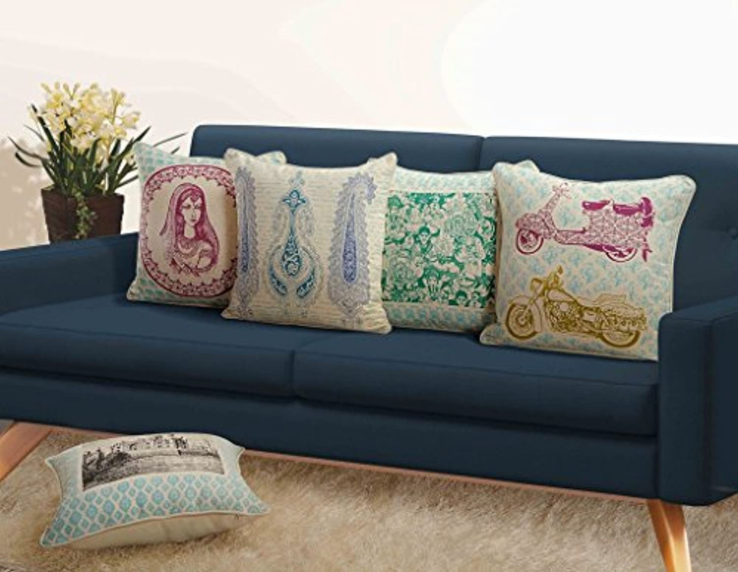 Cotton Printed Cushion Cover 16"X16"_Multicolour
