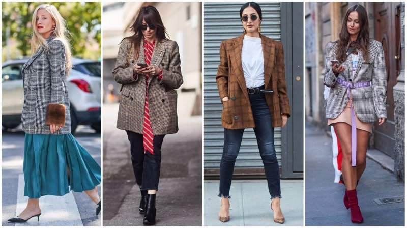 Checkered Power Blazers with Shoulder Pads