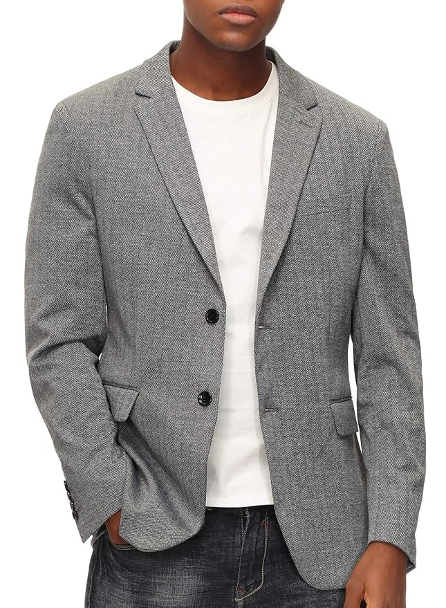 Herringbone Pattern Lightweight Casual Knit Sport Coat Blazer Jacket