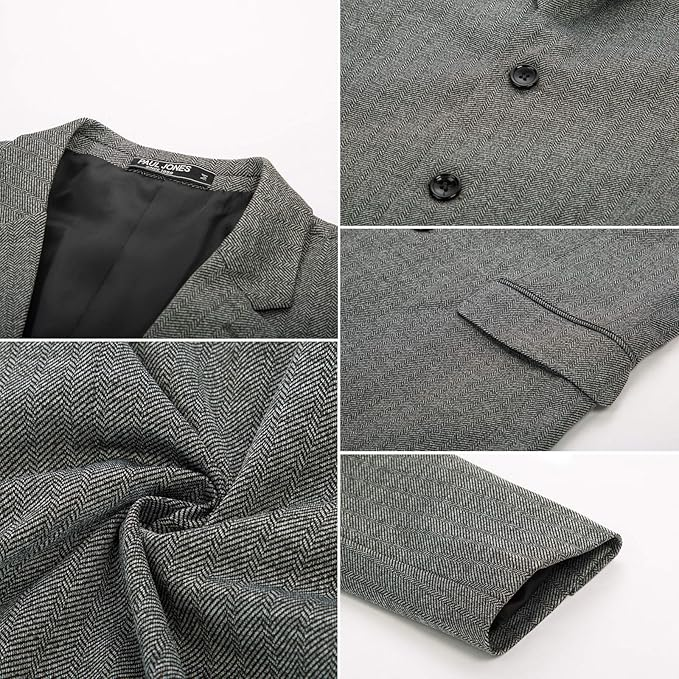 Herringbone Pattern Lightweight Casual Knit Sport Coat Blazer Jacket