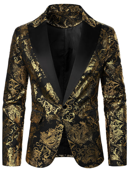 Baroque Print Lapel Collar Single Button Blazer