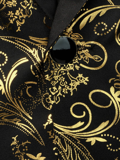 Baroque Print Lapel Collar Single Button Blazer