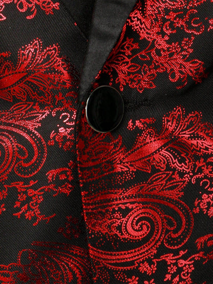 Baroque Print Lapel Collar Single Button Blazer