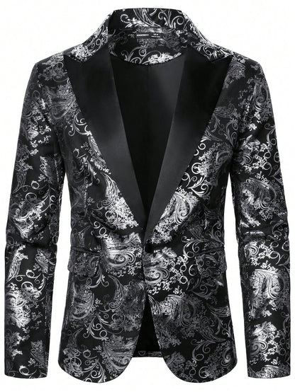 Baroque Print Lapel Collar Single Button Blazer