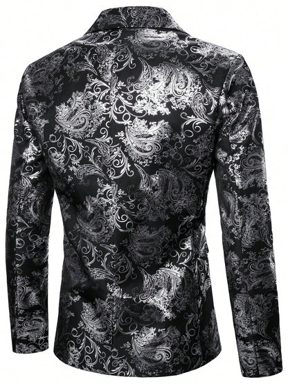 Baroque Print Lapel Collar Single Button Blazer
