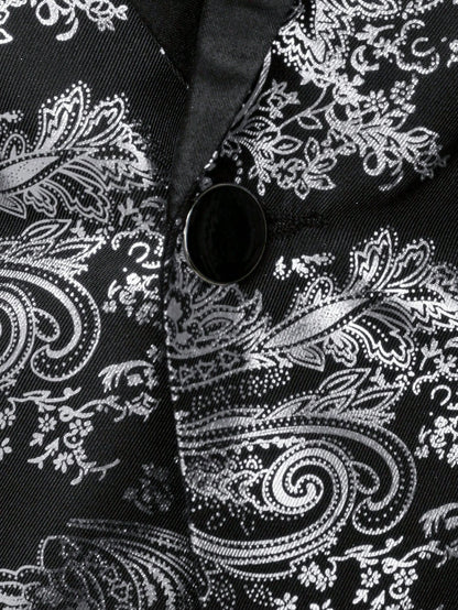 Baroque Print Lapel Collar Single Button Blazer