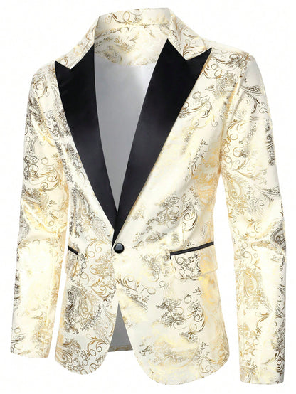Baroque Print Lapel Collar Single Button Blazer