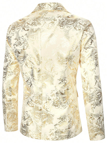 Baroque Print Lapel Collar Single Button Blazer