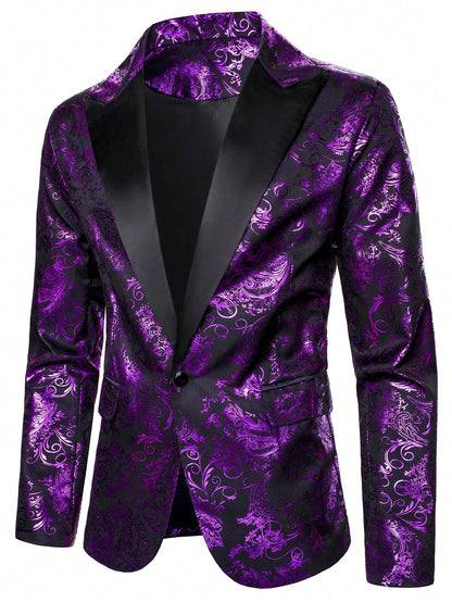 Baroque Print Lapel Collar Single Button Blazer
