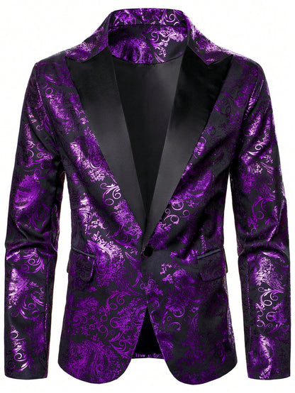 Baroque Print Lapel Collar Single Button Blazer