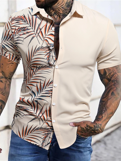 Button Front Tropical Print Short Sleeve Shirt