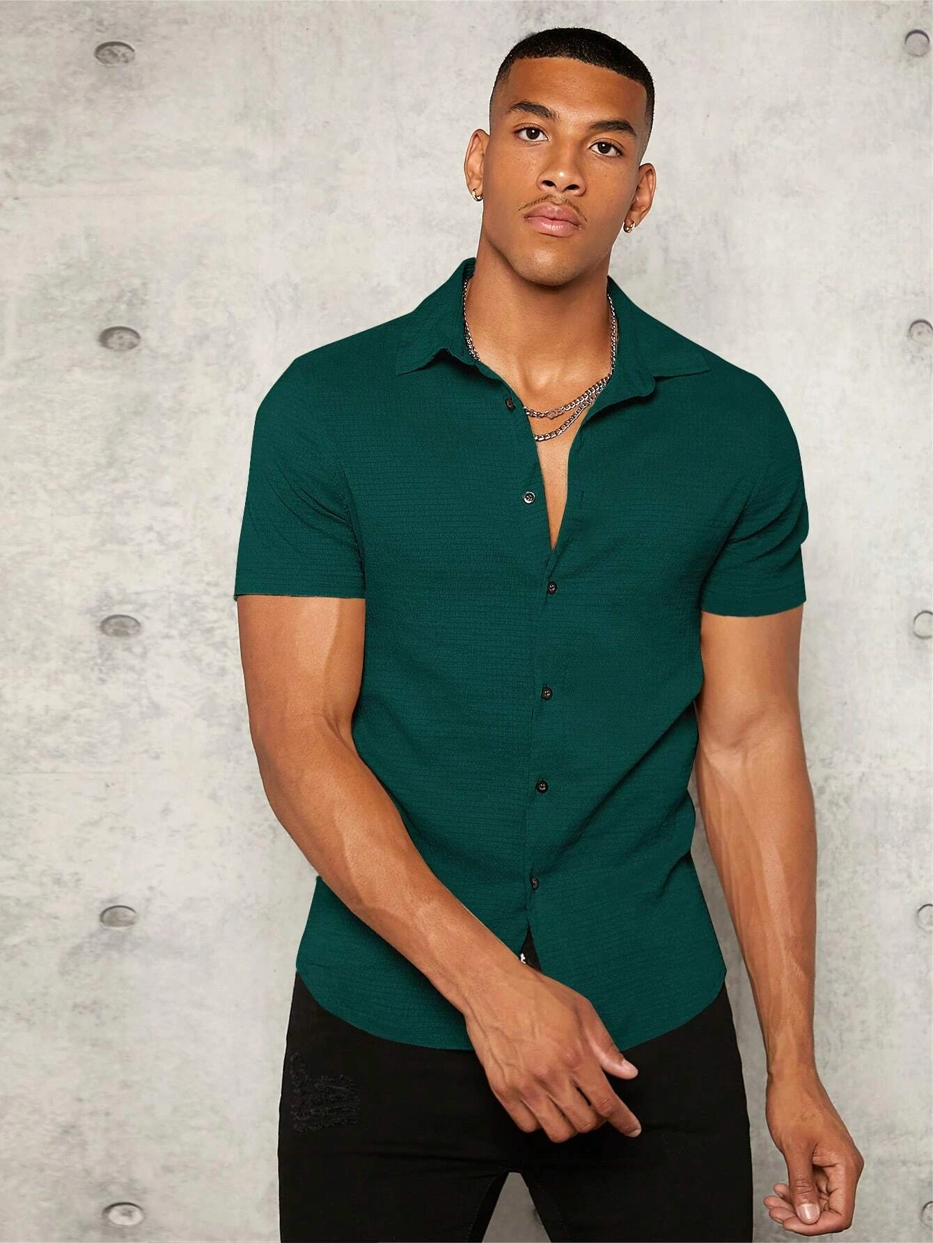 Solid Short Sleeve Button Front Shirt