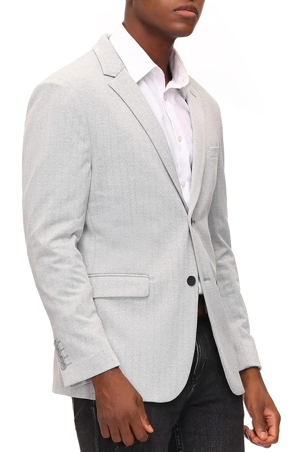 Herringbone Pattern Lightweight Casual Knit Sport Coat Blazer Jacket