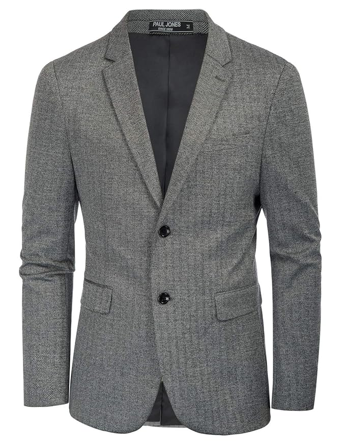 Herringbone Pattern Lightweight Casual Knit Sport Coat Blazer Jacket