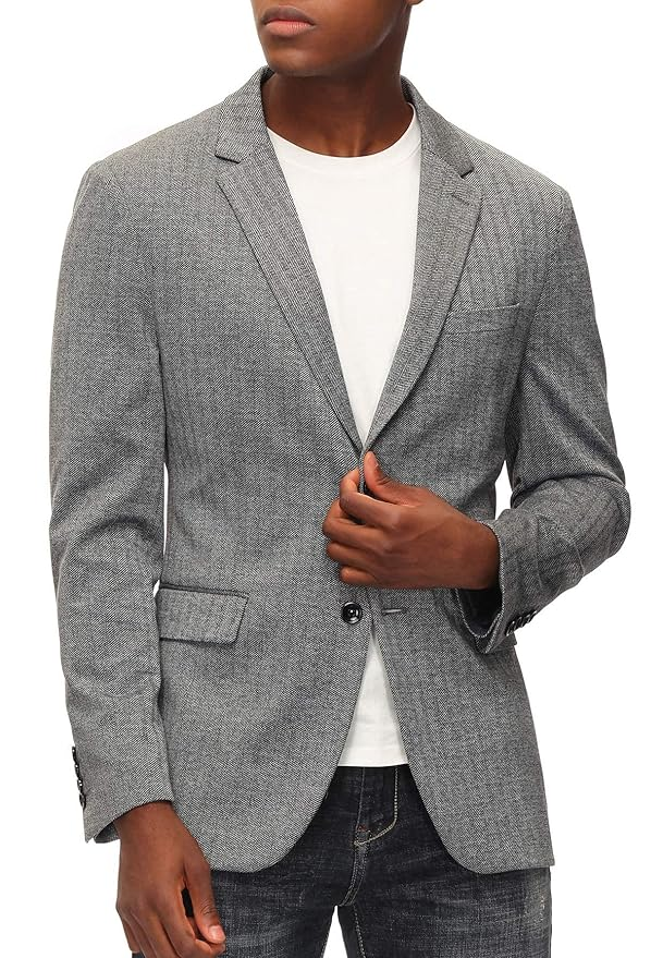 Herringbone Pattern Lightweight Casual Knit Sport Coat Blazer Jacket