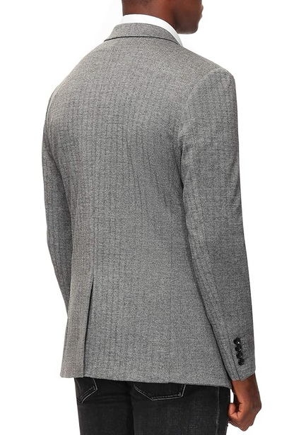 Herringbone Pattern Lightweight Casual Knit Sport Coat Blazer Jacket