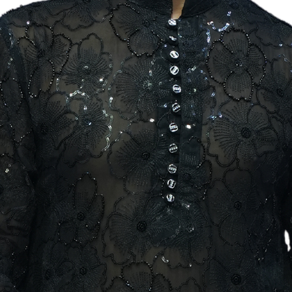 Black Hand Embroidered Open Kurta Leif Set