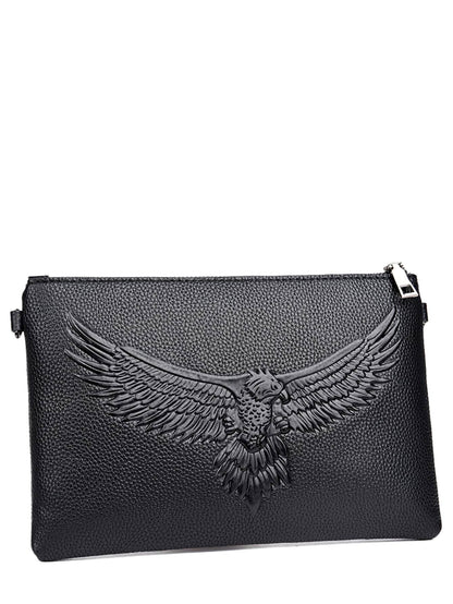 Black PU Leather Eagle Embossed Clutch Bag