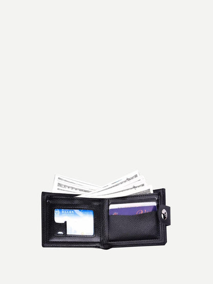 Pu Leather Black Magnetic Button Fold Over Wallet