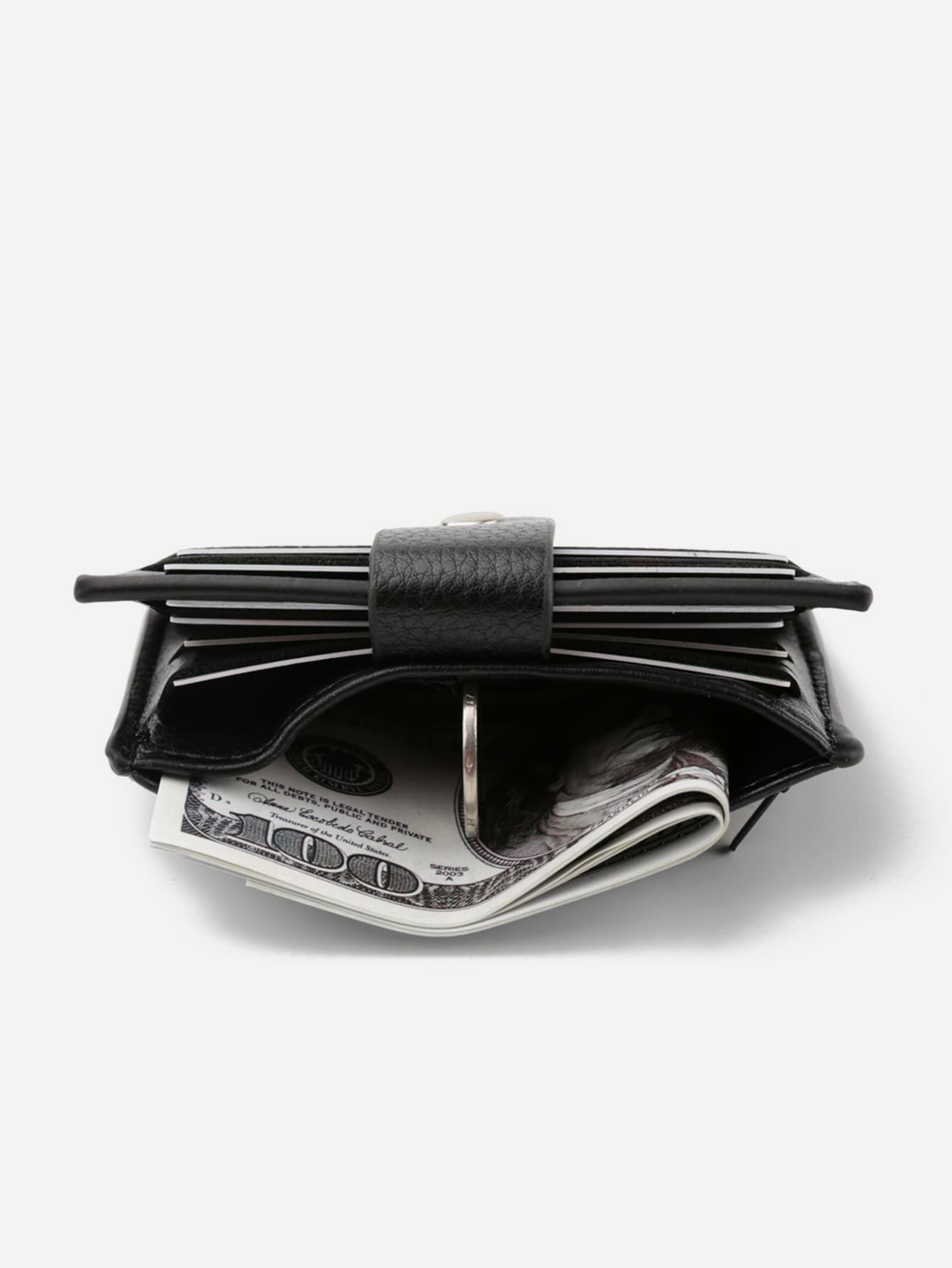 Black PU Leather Embellished Buckle Magnetic Button Wallet