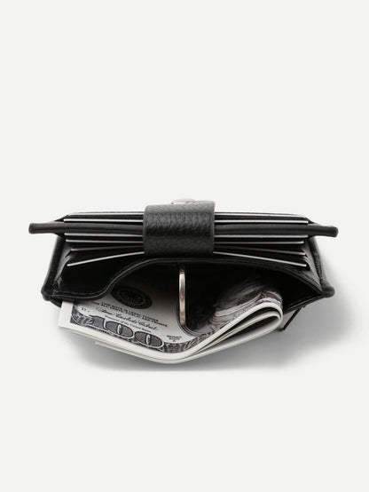 Black PU Leather Embellished Buckle Magnetic Button Wallet