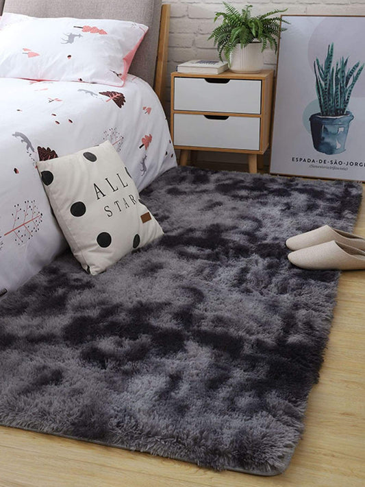 Grey Solid Faux Fur  Floor Mat