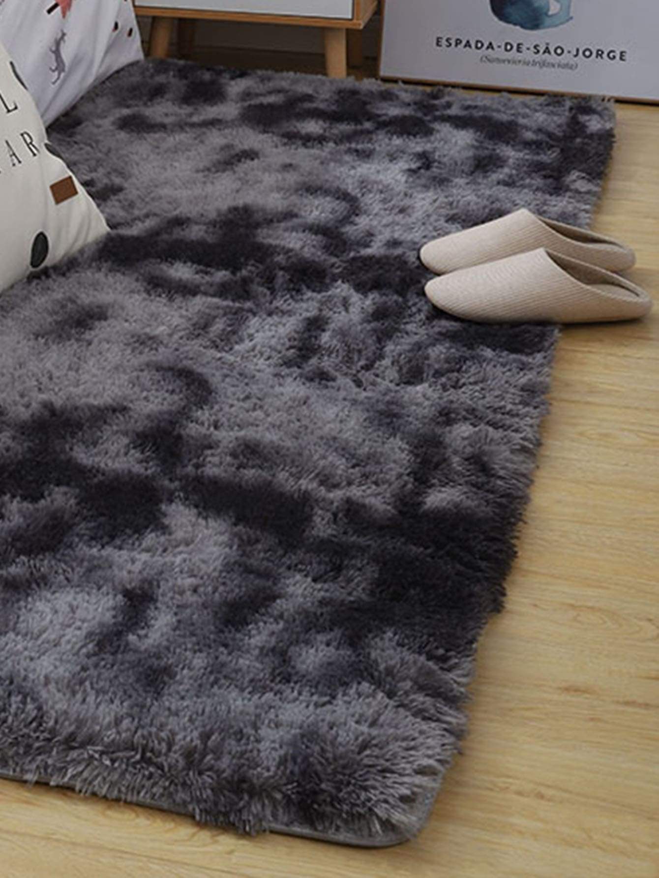 Grey Solid Faux Fur  Floor Mat