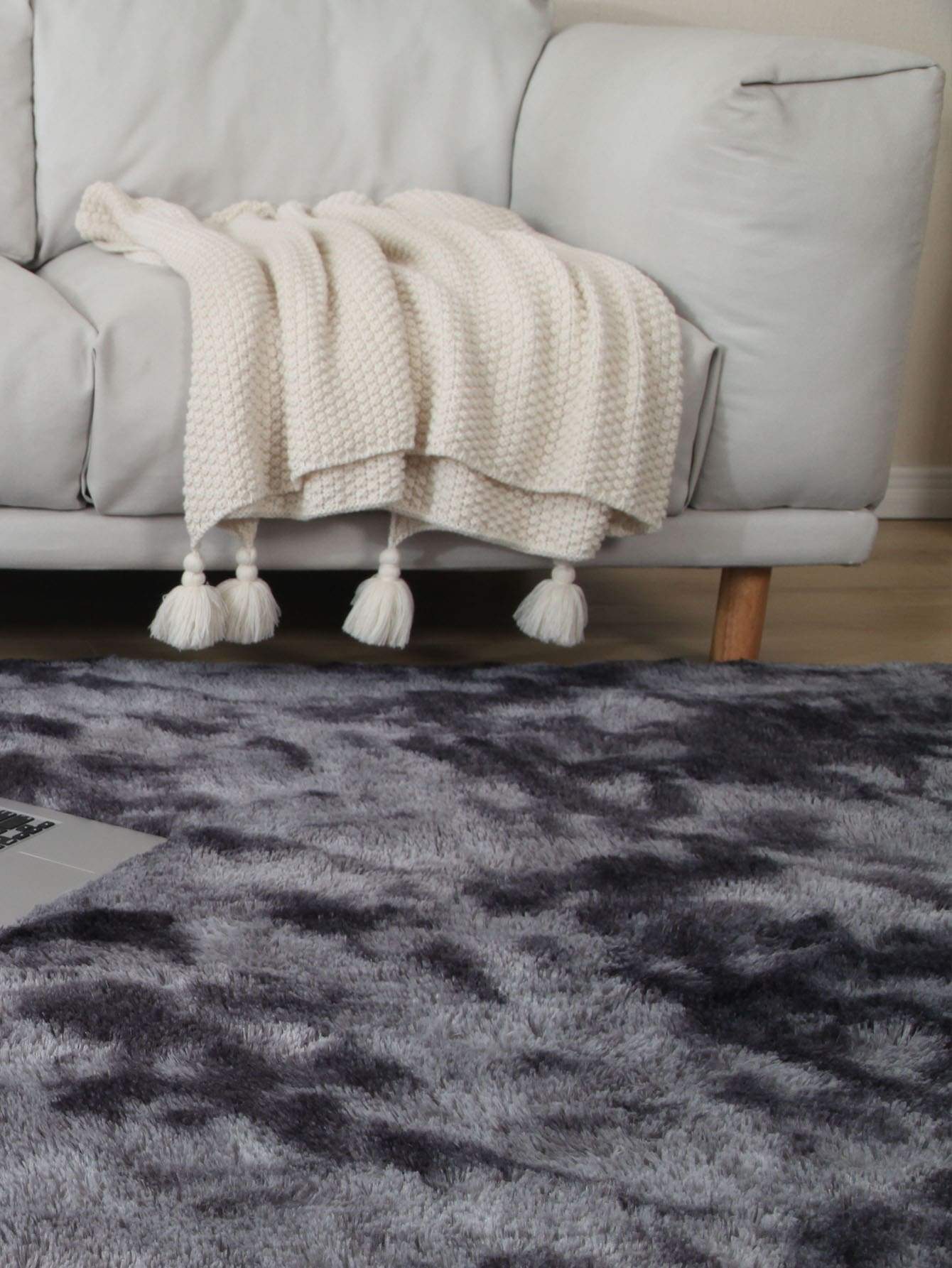 Grey Solid Faux Fur  Floor Mat