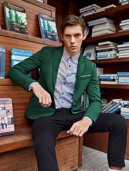 Dark Green Lapel Collar Flap Detail Single Button Blazer