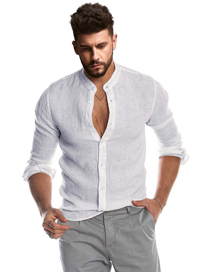 Stand Neck Button Up Long Sleeve Shirt