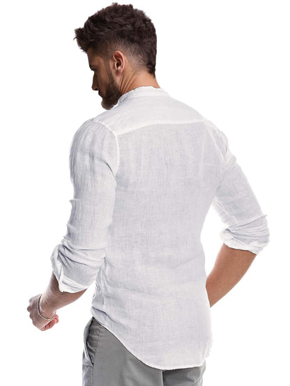 Stand Neck Button Up Long Sleeve Shirt
