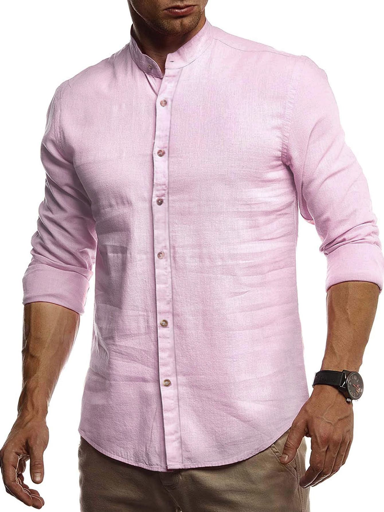 Button Front Stand Collar Shirt