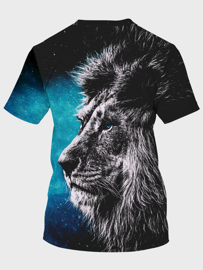 Round Neck 3D Lion Print T-Shirts