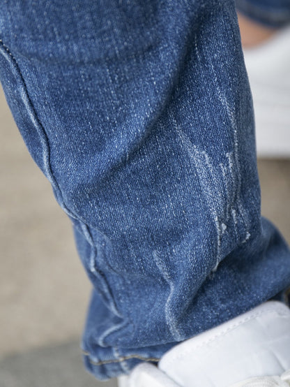Blue Medium Wash Ripped Frayed Cat Scratch Skinny Jeans