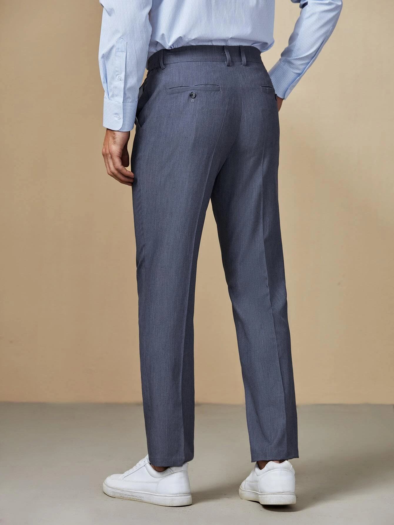 Dark Grey Slant Pocket Zipper Fly Suit Pants