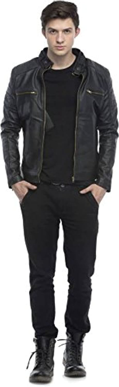 Men's Slim Fit Faux Leather Biker Jacket – Bold, Edgy & Built to Last