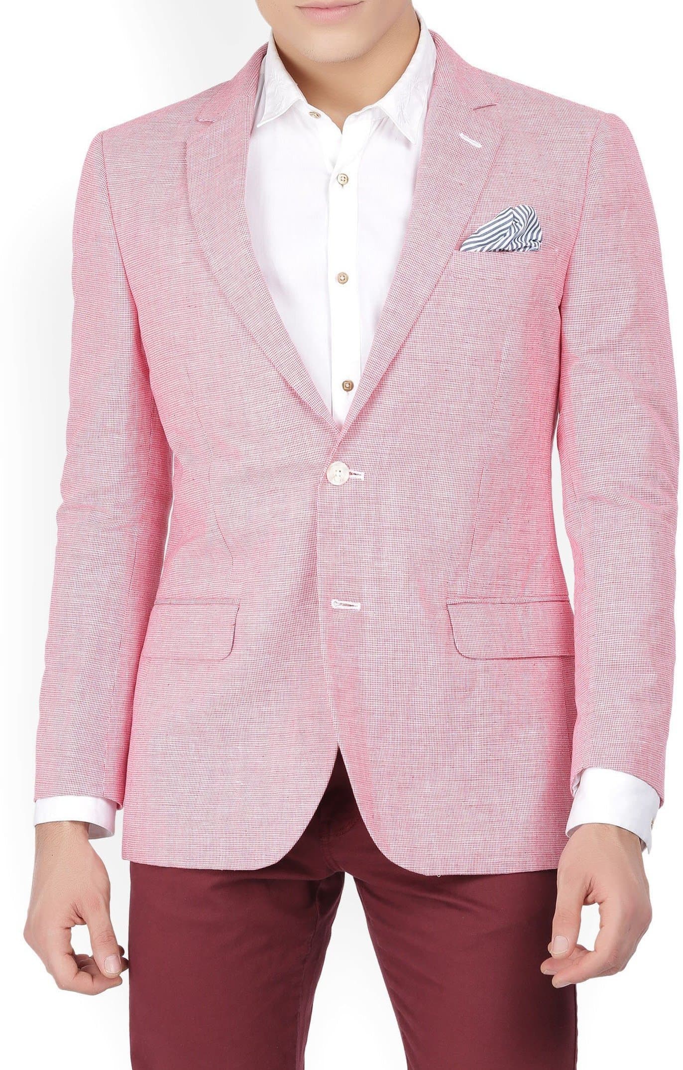 Pink Cotton Self Design Single Breasted Blazer