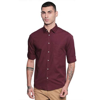 Solid Colour Cutaway Collar Slim Fit Shirt
