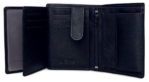 Classic Dark Blue Leather Wallet and Black Keyring Combo Gift Set for Men