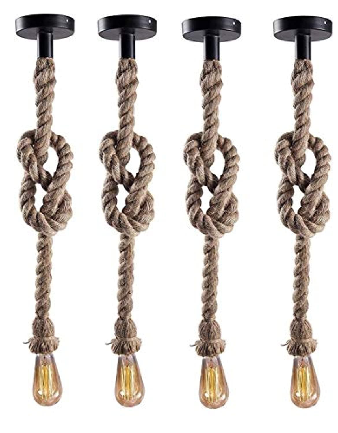 Pack of 4 Quality Metal Edison Lamp Rustic Rope Hanging, Standard Black and Brown