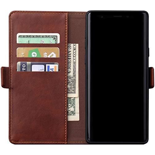Magnetic Flip Cover for Samsung Galaxy Note 9 Leather Case Wallet Slim Book Cover with Card Slots Cash Pocket Stand Holder - Brown