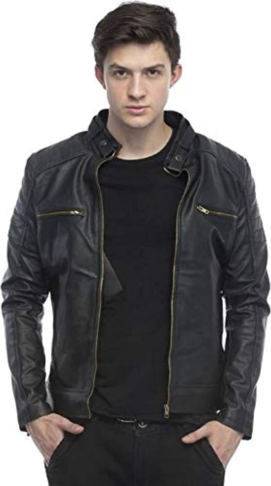 Men's Slim Fit Faux Leather Biker Jacket – Bold, Edgy & Built to Last