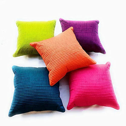 Silk Decorative Quilted Cushion Cover 16x16, 12x12 inch - Set of 5