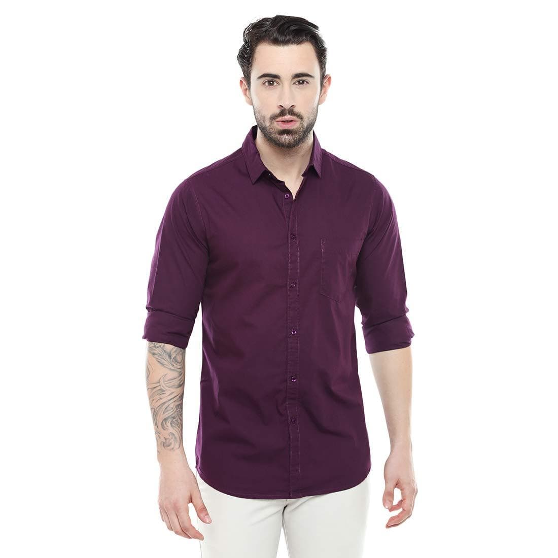 Solid Colour Cutaway Collar Slim Fit Shirt