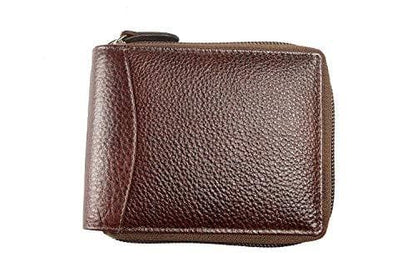 Brown Genuine Leather Round Zip Wallet RFID Blocking