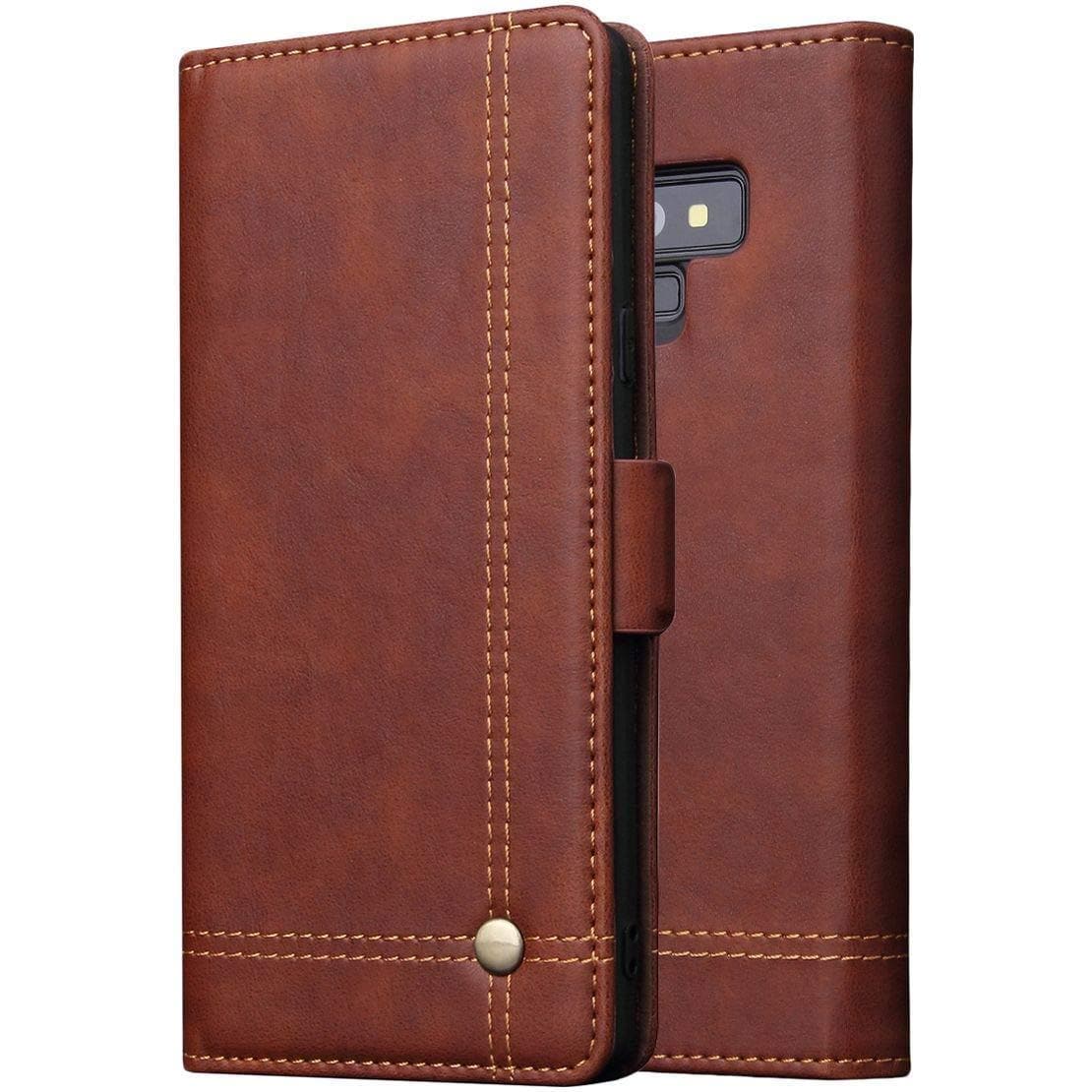 Magnetic Flip Cover for Samsung Galaxy Note 9 Leather Case Wallet Slim Book Cover with Card Slots Cash Pocket Stand Holder - Brown