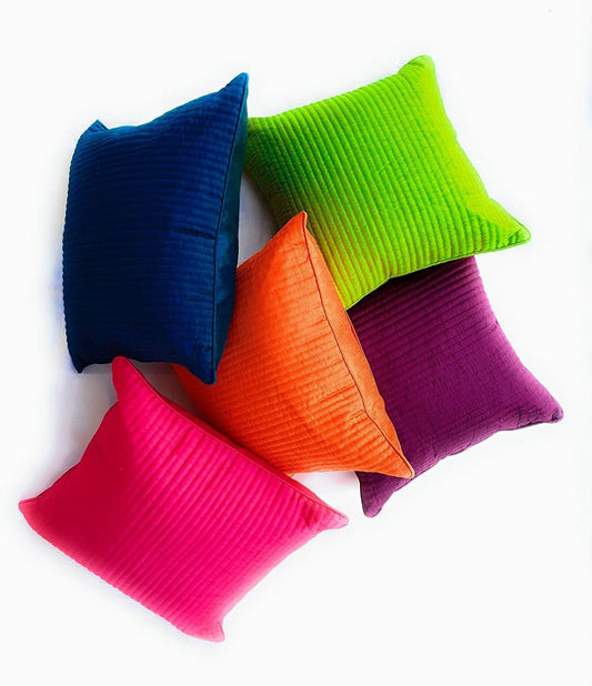 Silk Decorative Quilted Cushion Cover 16x16, 12x12 inch - Set of 5