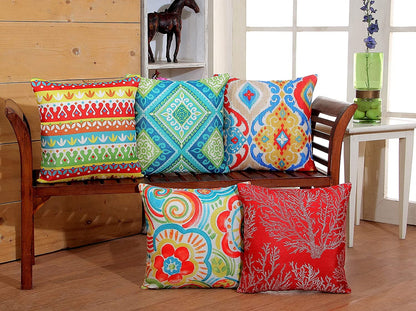 3D Printed Jute Cushion Covers Set of 5-16 x 16 inch (RED)