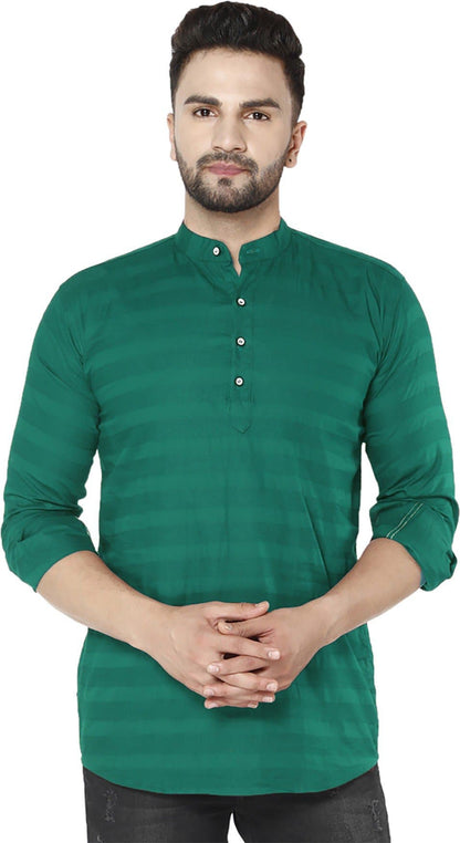 Mandarin Collar Three Quarter Sleeve Striped Straight Kurta