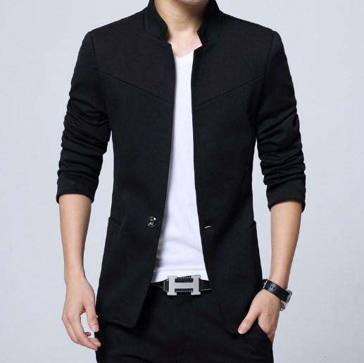 England Style Cotton Mandarin Collar Single Button Blazer